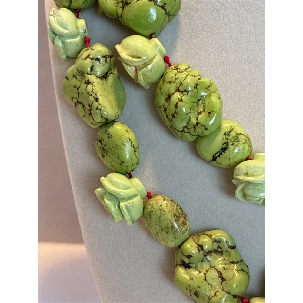 Artisan Apple Green Mineral Gaspeite Nugget Rose Southwest Statement Necklace
